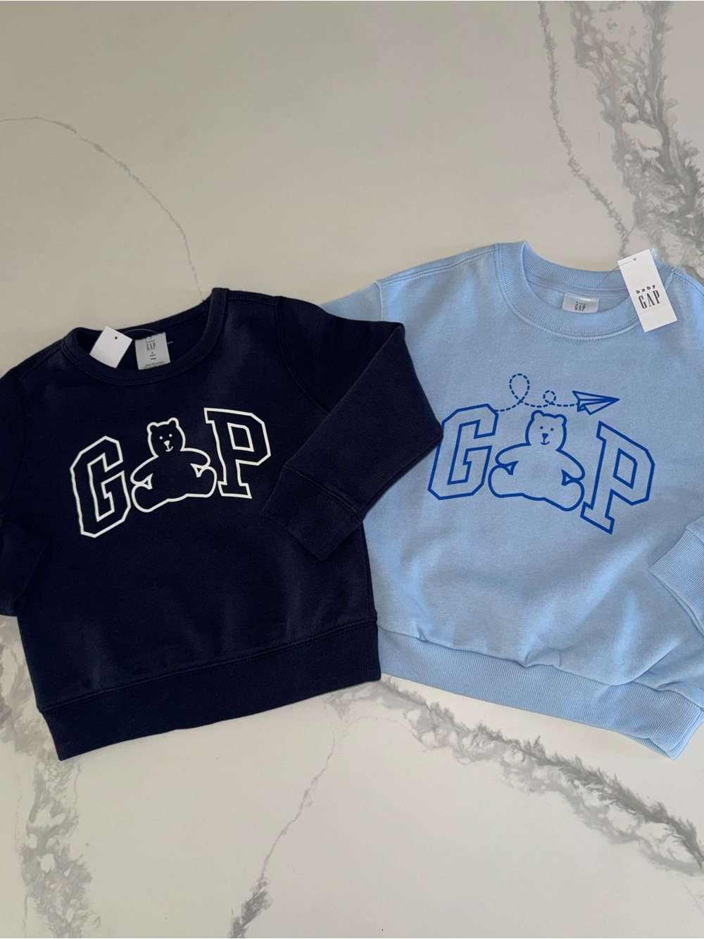 GAP Toddler Boy Light Blue & Navy Bear Logo Sweatshirts 3T